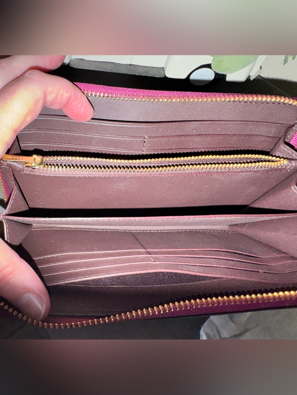 Coach Long Zip Around Leather Wallet In Sig Canvas (Brown / Dark Magenta) - EUC - Picture 6 of 13